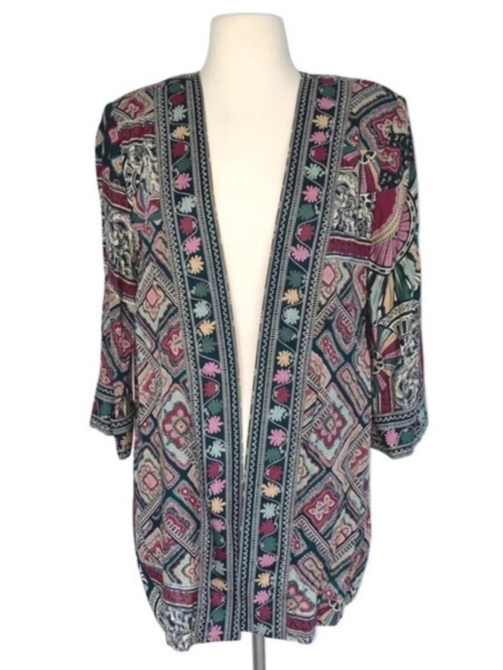 Vintage Open Front Printed Jacket Cardigan Multicolor Print 14 Petite